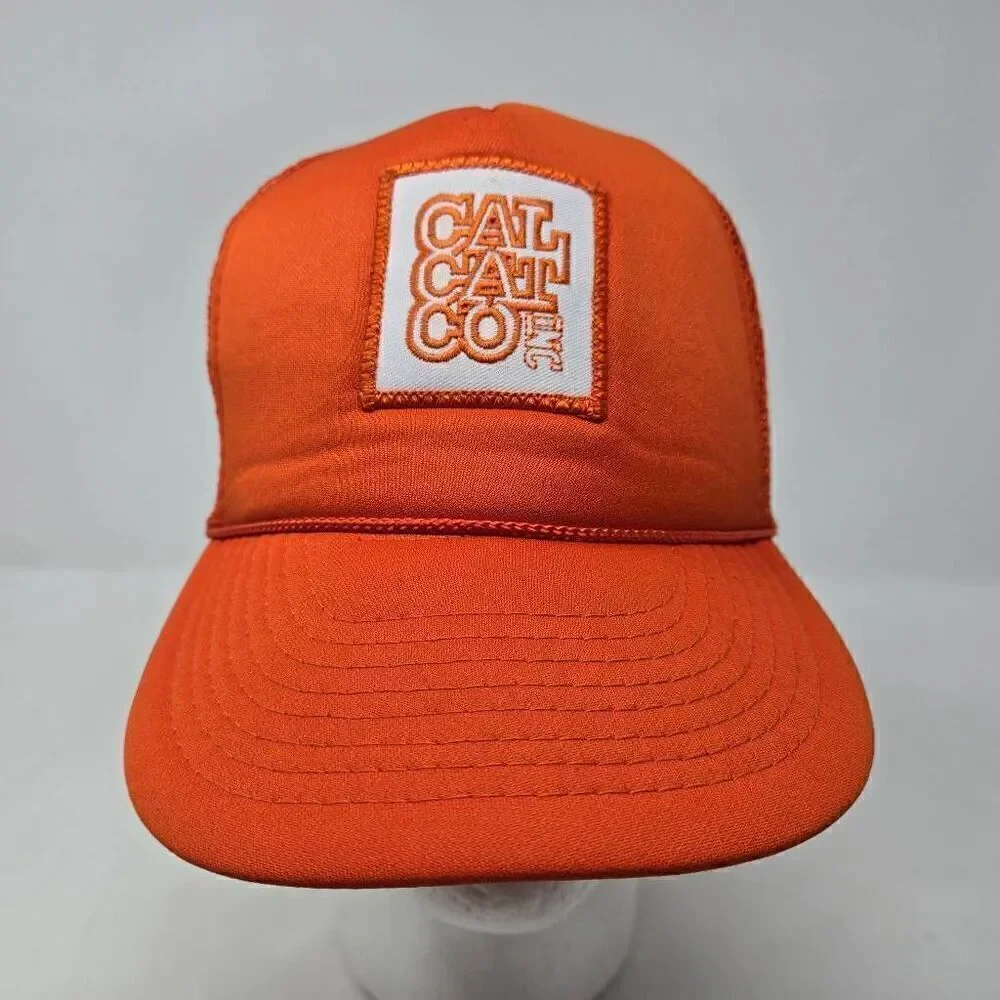 CAL CAT CO INC ORANGE WHITE PATCH TRUCKER MENS HAT CAP SNAPBACK